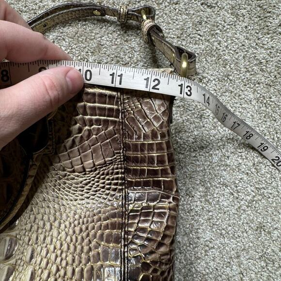 Brahmin Embossed Alligator Brown & Cream w/ Gold Tone Hardware Satchel Crossbody - Picture 8 of 10
